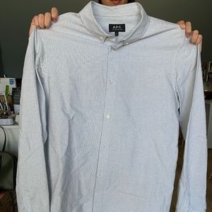 A.P.C. Men's Long Sleeve White and Black Stripe